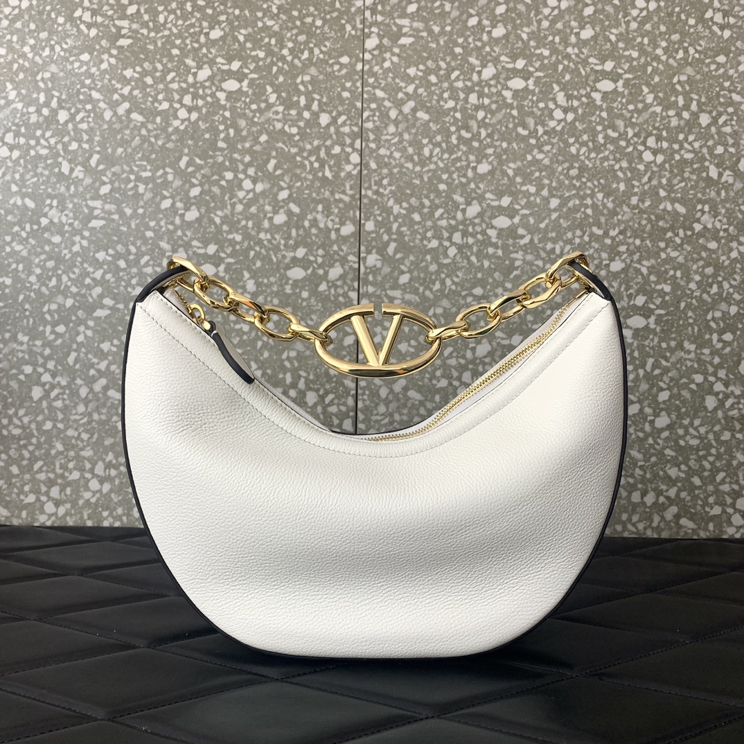 Valentino Garavani VLogo Moon Small Hobo Bag in Ivory Nappa Leather